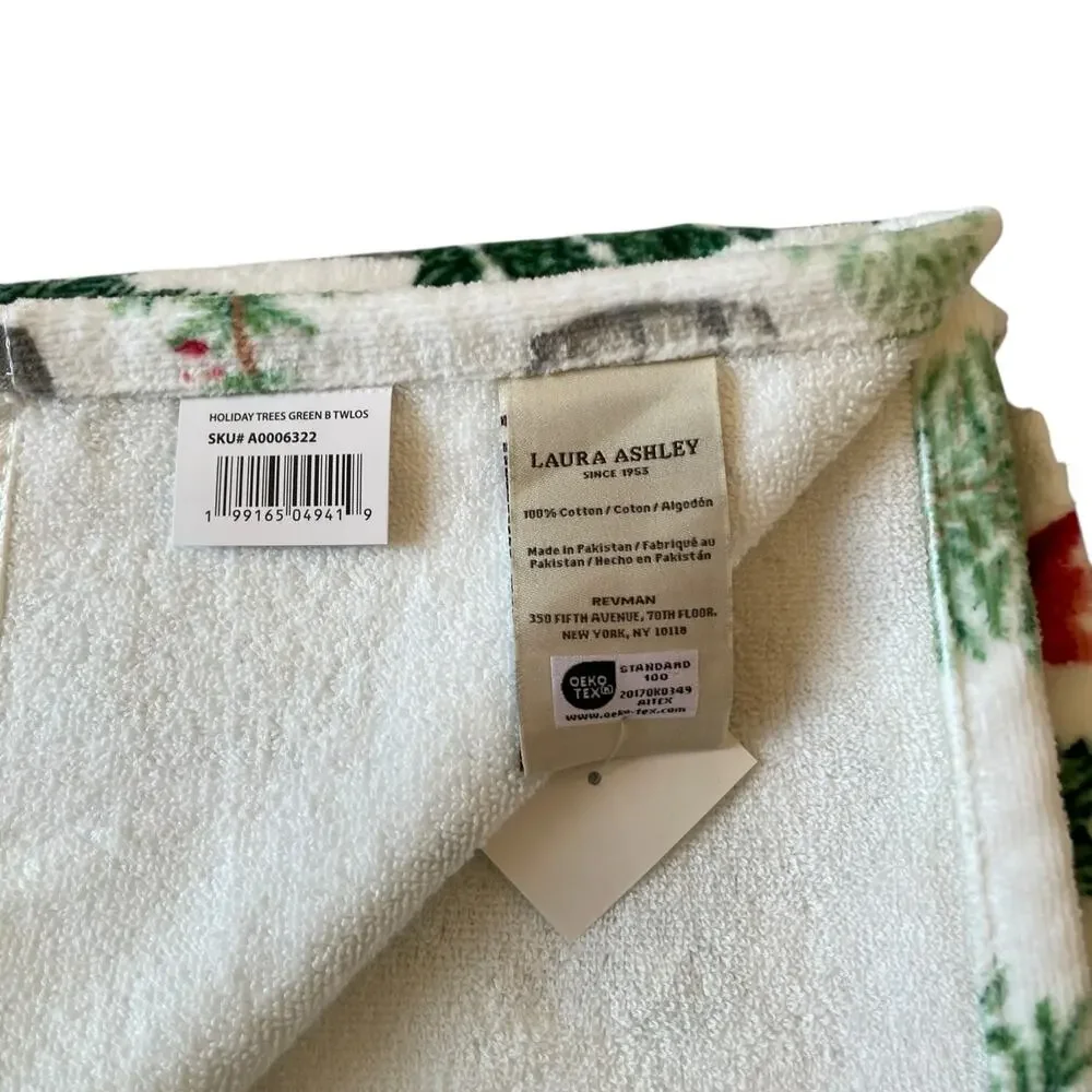 4pc Laura Ashley Christmas Tree Towel Set 2 Finger Tip 2 Bath Cotton New